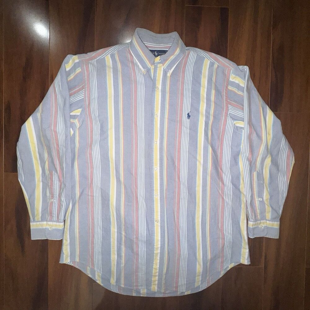 Vintage Ralph Lauren Shirt Mens L 16-34 Striped Button Down Cotton Oxford